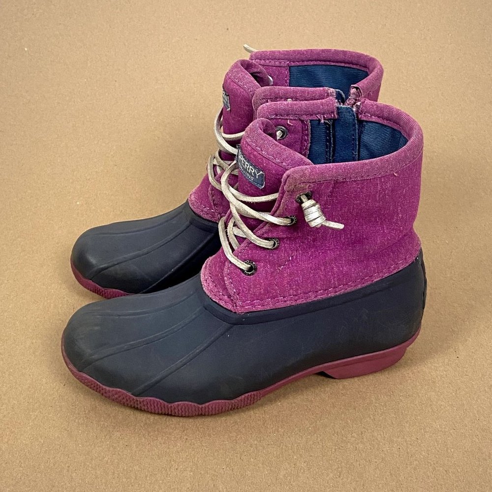 Sperry Saltwater Duck Boot Girls Size 1 Pink Black Lace Up - Picture 1 of 9